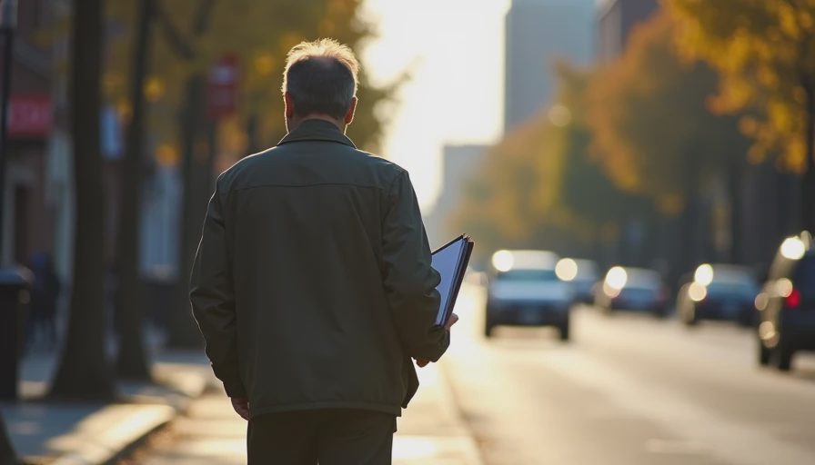 A documentary-style photo of someone walking down a tree-lined Pittsburgh neighborhood sidewalk with a notebook, representing independent thought.