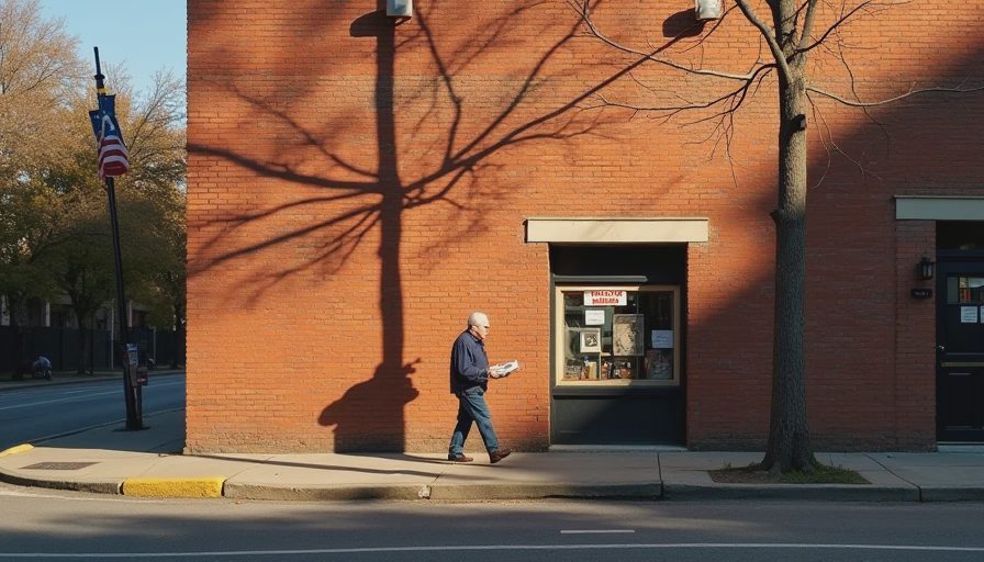 A quiet, documentary-style shot of a brick-paved Pittsburgh street and old storefront in soft afternoon light.